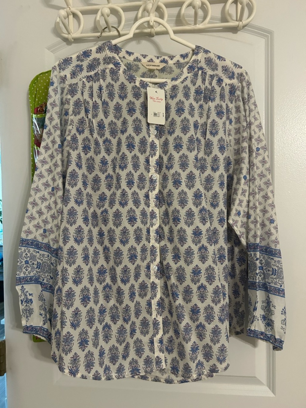 Lucky Brand White Button-Front Shirt with Blue & Purple Floral Print